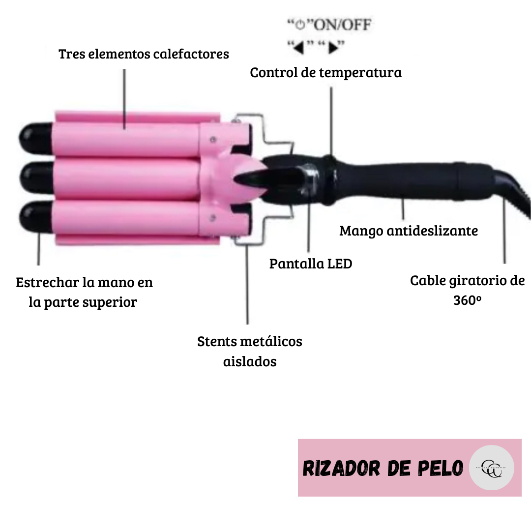Rizador de pelo 3 tubos profesional